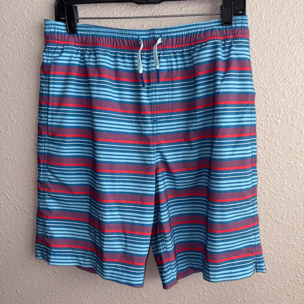 Boys Southern Tide Blue Red Striped Lined Swim Trunks Shorts XL 16